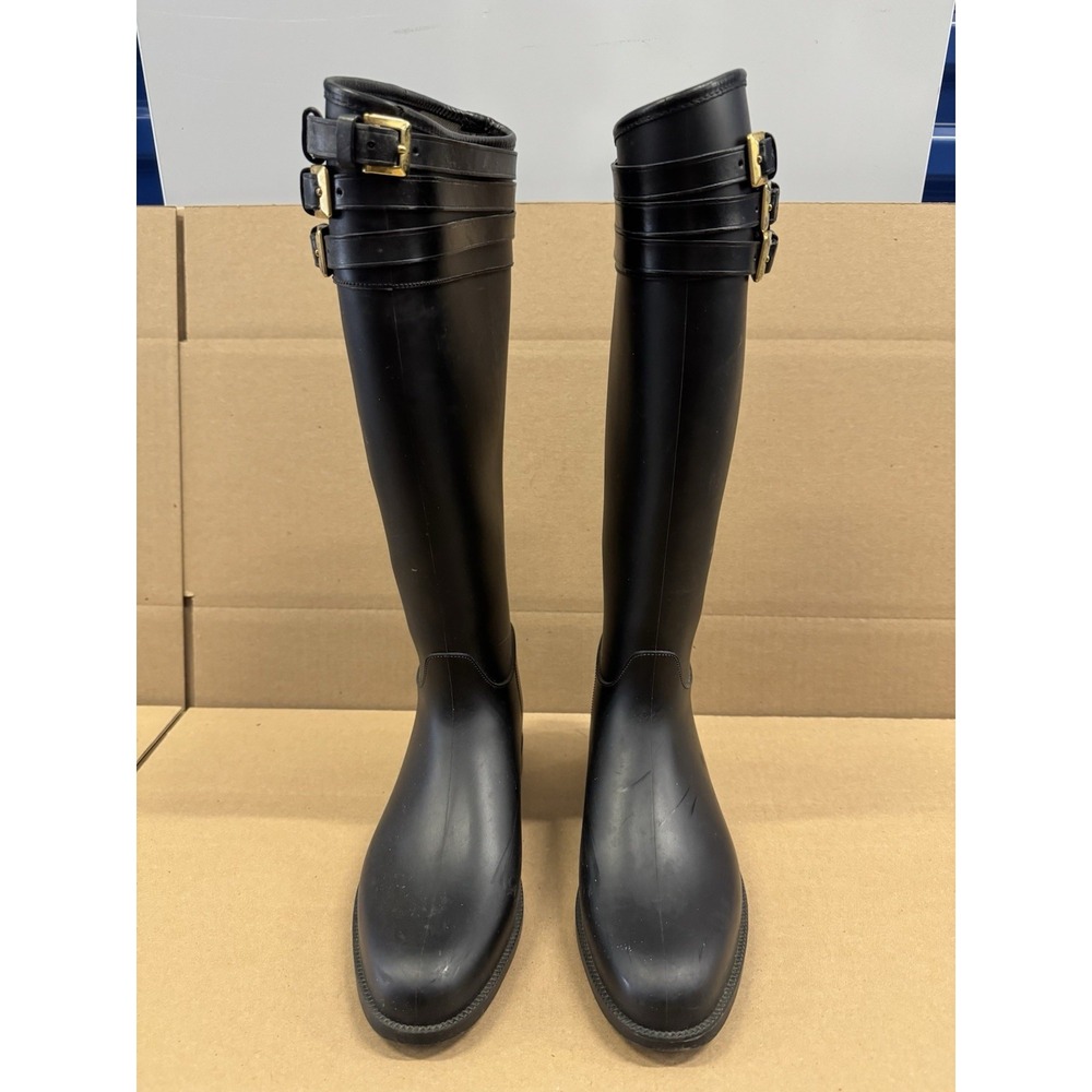 Women's Burberry Black Rubber Knee Rain Boots Size EU 38 / 7.5/8 US - Picture 2 of 9